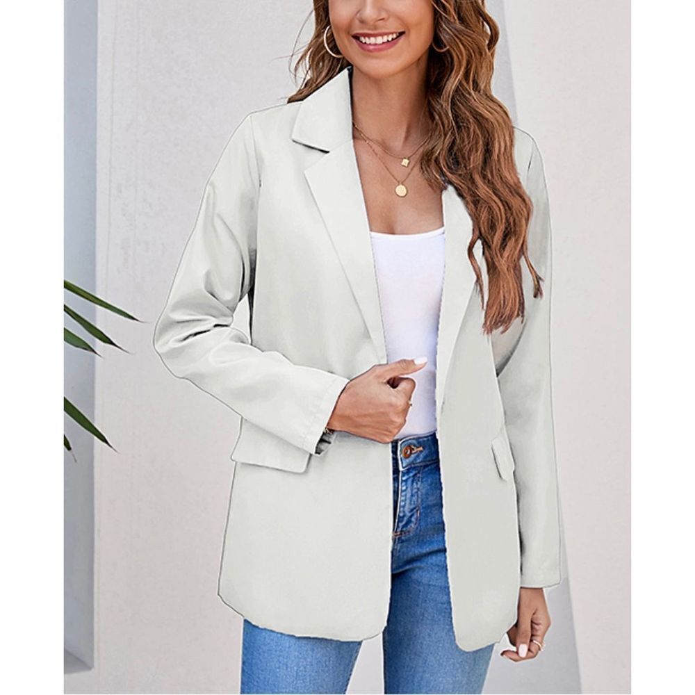 Z-avenue Woman White One-Button Blazer , Size XXL